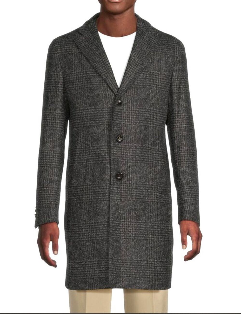 $1,495 NWT Lubiam Plaid Virgin Wool Blend Black Gray Long Coat Size 48 (58) R